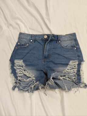 Indigo Rein Faded Blue Distressed Denim Shorts